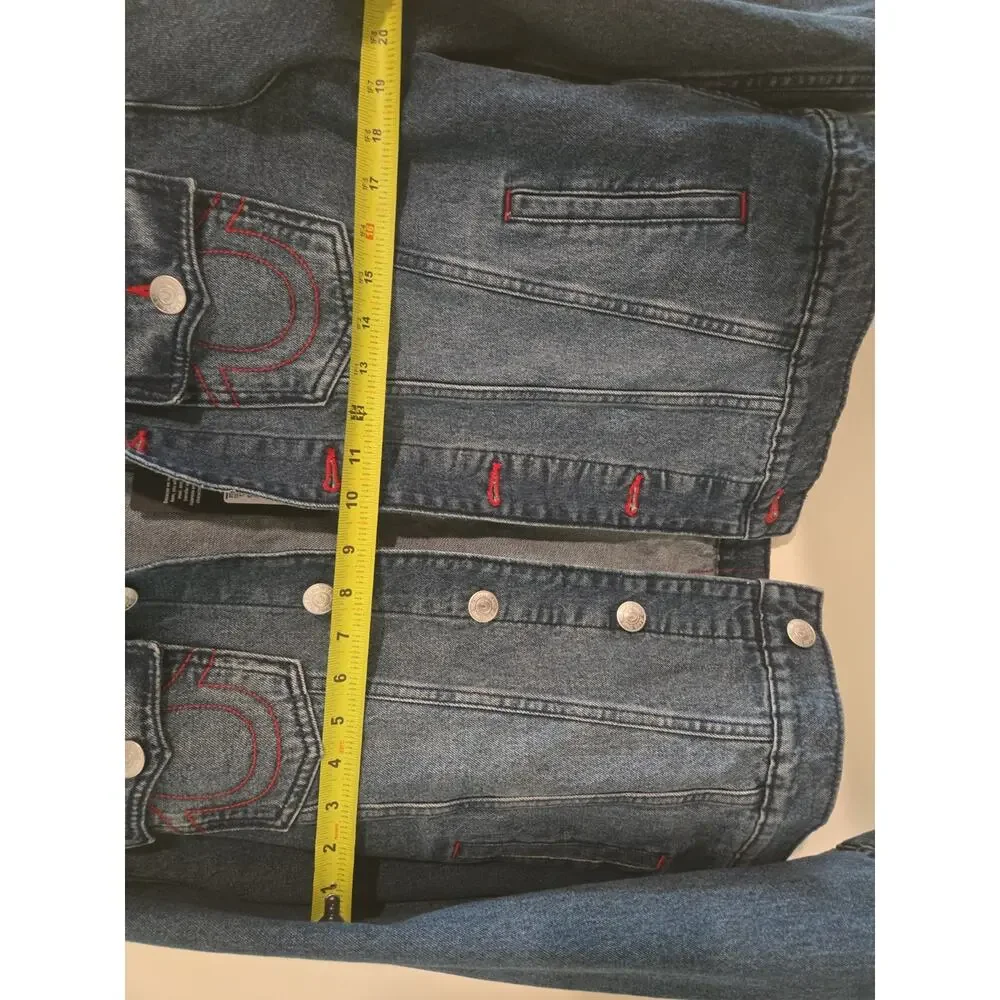 True Religion Men’s Jacket Denim with Red Stitch Printed Logo SZ M NEW